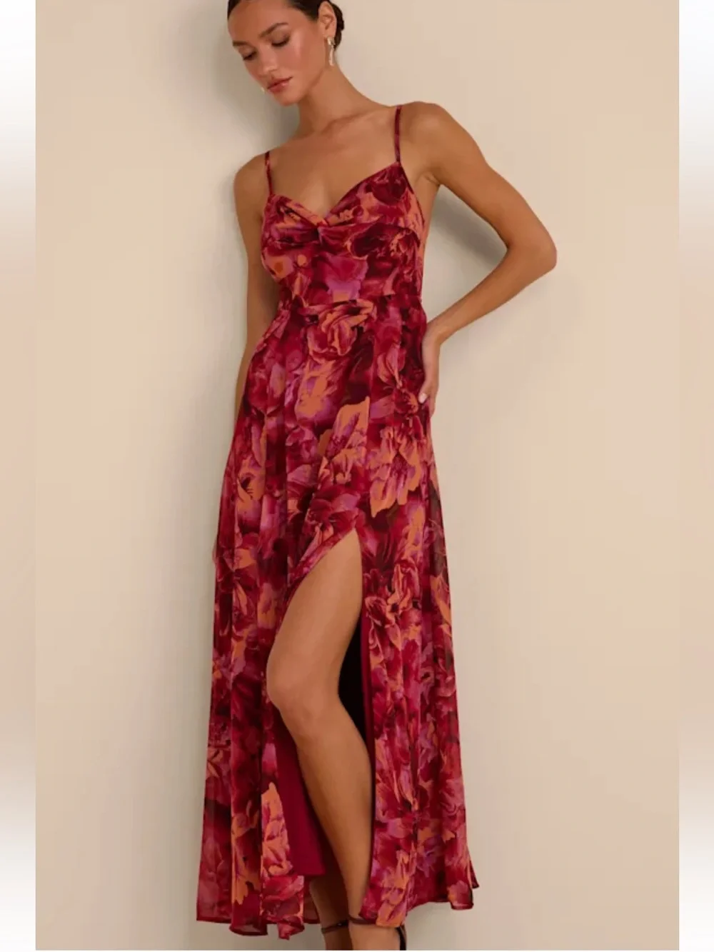 burgundy floral dress maxi Rumi Floral Maxi Dress Small